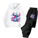 Autumn Disney Stitch Print Children Hoodie+pants Suit Boy Girl Clothes Casual Fashion Style Long Sleeve Kids Sweatshirt 2pcs Set