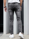 1 Piece of Men's Four-Season Snowflake Washed Fashion Jeans, Stretch Slim Fit Light Gray Dark Black Casual Denim Pants, Normcore and Fashionable, Suitable for Everyday Wear