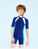 Children's Swimsuit Boys And Girls One-Piece Swimsuit Short-Sleeved Beach Sunscreen Professional Training Swimsuit