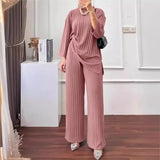 Autumn Winter New Women's Long Sleeved Top Wide Leg Pants Set Solid Color Casual Sportswear 2-piece Set Conjuntos De Pantalones