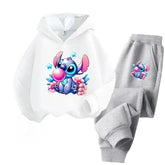 Autumn Disney Stitch Print Children Hoodie+pants Suit Boy Girl Clothes Casual Fashion Style Long Sleeve Kids Sweatshirt 2pcs Set