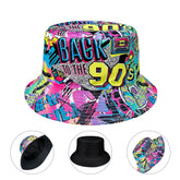 Abstract Graffiti Art Back90S Colorful Printed Bucket Hat, Reversible Sun Hat, Foldable Fashionable Basin Hat, Suitable for Outdoor Travel and Party Outfits