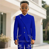 Boy African Style Stand Collar Suit Custom Fashion Boy Formal Wear Wedding Dress Costume Kids 2 Piece Set (Jacket+Trouser)
