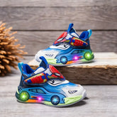 Disney Children's Shoes Fashion Cartoon LED Lights Spiderman Sneakers for Boys Breathable Sport Anti-slip Student Shoes Size 26