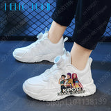 2025 Christmas KPop Demon Hunters Printing Children shoes boys girls High Quality PU leather Simple thick sole White sneakers