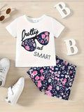 0-3 year old baby girl summer glasses letter printed short sleeved top+floral shorts set