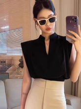 Camisas De Mujer 2025 Women Blouses V-neck Sleeveless Shirts Temperament Solid Color Crop Tops Summer Vintage All Match Blouse