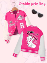 Disney fashion trend baseball jacket, suitable for daily sports and casual wear, printed with cute Mary Cat pattern, nice gift.