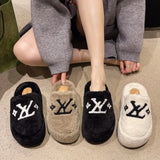 2025 New Fashion Fuzzy Slippers Women Indoor House Non Slip Warm Plush Woman Slippers Winter Comfort Soft Sole Cotton Slides