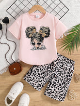 Summer fashion girls' set, cartoon cute glasses, girls' cool and breathable short-sleeved patterned shorts set