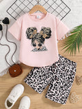 Summer fashion girls' set, cartoon cute glasses, girls' cool and breathable short-sleeved patterned shorts set