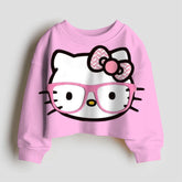 Cartoon Hello Kitty print crop Hoodie Korean Version Tops New Casual Round Neck Sweatshirts Long Sleeve Trendy Fashion Clothing