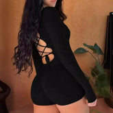 2025 Summer New Sexy Long-Sleeved U-Neck Tethered Straps Backless Butt-Lifting Yoga Jumpsuit Tight Women's Jumpsuit