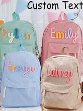 1pc personalized corduroy backpack for men and women, custom hand-embroidered letters, colorful fabric backpack