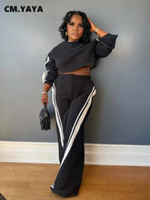 CM.YAYA Active Striped Splicing Women's Set Long Sleeve Sweatshirt and Sweat Pants Tracksuit 2024 Winter Two 2 Piece Set Outfit