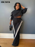 CM.YAYA Active Striped Splicing Women's Set Long Sleeve Sweatshirt and Sweat Pants Tracksuit 2024 Winter Two 2 Piece Set Outfit