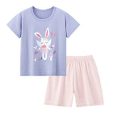 2-Pcs Children's Short-sleeved Shorts Suit Girl Sweet And Lovely Pink Round Neck Shirt Casual Joker Shorts Casual And Comfortabl