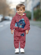 Children's Stitch-Themed Fun Outfit, All-Over Print Brand Hoodie and Sweatpants, Trendy Spring and Autumn Outfit for Babies