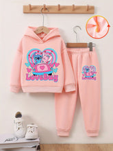 Disney Authentic Girls' Long Sleeve Print Hoodie Two-Piece Set - Hooded, Regular Fit, Cute Stitch Heart Heat Transfer, Hand Wash