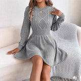Autumn And Winter 2025 Europe And America Solid Color Fried Dough Twists Waist Lantern Long Sleeve Wool Dress A-line Dress Dress