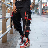 Black Hip Hop Cargo Pants Gothic High Srteet Sweatpants With Pockets Korean High Wast Casual Outwear Pants Men Streetwear
