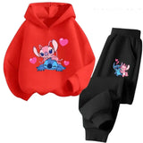 Brand Clothes Kawaii Stitch Hoodie Set Sweatshirts Later Hoodie Sonic Long Sleeve Pullover Boy Girl Tracksuit Set