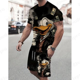 Disney 2025 Fashion Short Sleeve T-shirt Set Donald Duck Short Sleeve Round Neck T-shirt Suit Casual O-Neck Tops Tees 3D Printed