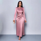2025 Spring Summer New Solid Color High-end Satin Dress Fashion Elegant Light Evening Gown Bodycon Dress