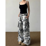 American Vintage 2000s Style High Waist Camouflage Jeans Pants Autumn Women's Baggy Y2K Wide Leg Denim Trouser Female Clothes