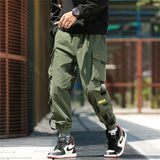 Men's Cargo Pants Casual Hip Hop Hit Color Multiple Pockets Trousers Streetwear Ribbons Techwear Sweatpants Boys