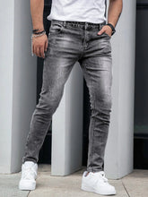 1 Piece of Men's Four-Season Snowflake Washed Fashion Jeans, Stretch Slim Fit Light Gray Dark Black Casual Denim Pants, Normcore and Fashionable, Suitable for Everyday Wear