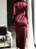 Autumn temperament goddess Hepburn style long-sleeved lace-tight waist dress for women