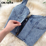 CM.YAYA Women Denim Sets Sleeveless Strap Crop Top and Long Skirts Suits 2024 Summer Jeans Streetwear Two 2 Piece Sets Outfits