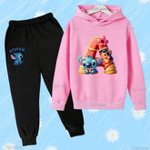 Cartoon Disney Stitch Cartoon 26 Letter Numble Children's Set Hoodies +Pants Suit Boy Girl Clothes Casual Kid Hooded Tracksuits