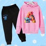 Cartoon Disney Stitch Cartoon 26 Letter Numble Children's Set Hoodies +Pants Suit Boy Girl Clothes Casual Kid Hooded Tracksuits