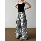 American Vintage 2000s Style High Waist Camouflage Jeans Pants Autumn Women's Baggy Y2K Wide Leg Denim Trouser Female Clothes