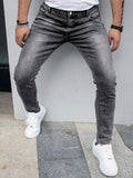 1 Piece of Men's Four-Season Snowflake Washed Fashion Jeans, Stretch Slim Fit Light Gray Dark Black Casual Denim Pants, Normcore and Fashionable, Suitable for Everyday Wear