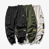 Men's Cargo Pants Casual Hip Hop Hit Color Multiple Pockets Trousers Streetwear Ribbons Techwear Sweatpants Boys