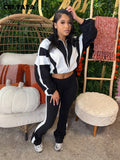 CM.YAYA Active Patchwork Women's Set Zipper Sweatshirt Jacket and Long Pants Suit 2025 Sporty Two 2 Piece Sets Outfit Tracksuit