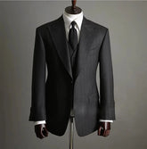 Classic Men's Suit Dark Grey Stripe Formal Business Office for Wedding Groom 3pcs Blazer Vest Pants Men Suits