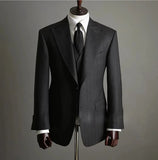 Classic Men's Suit Dark Grey Stripe Formal Business Office for Wedding Groom 3pcs Blazer Vest Pants Men Suits