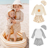 Children's long sleeved swimsuit Boys and girls aged 1-8 pure cotton swimsuit set cute cartoon Swimsuit Swimsuit and pants