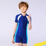 Children's Swimsuit Boys And Girls One-Piece Swimsuit Short-Sleeved Beach Sunscreen Professional Training Swimsuit
