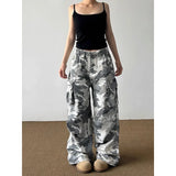 American Vintage 2000s Style High Waist Camouflage Jeans Pants Autumn Women's Baggy Y2K Wide Leg Denim Trouser Female Clothes