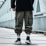 Black Cargo Pants Men Fashion Joggers Harem Pants Streetwear Male Broadcloth Mulit Pocket Linen Military Tactical Trousers Punk