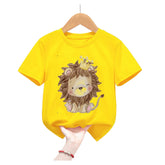 Cute Lion King Animal Print Yellow T Shirt For Girls/Boys Summer Short Sleeve Tshirt Koala/Duck/Bee/Bunny/Dolphin Kids Clothes