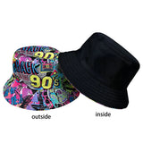 Abstract Graffiti Art Back90S Colorful Printed Bucket Hat, Reversible Sun Hat, Foldable Fashionable Basin Hat, Suitable for Outdoor Travel and Party Outfits