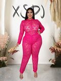 Chic and Elegant Woman Set Night Club Wear Plus Size Women Hot Outfit Transparent Lace Bodysuit and Pants Sexy Festival Outfit