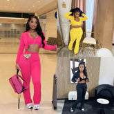 Amazon Best Seller Women's Solid Color Short Top High-Waisted Microbell-Bottom Pants Casual Two-Piece Suit From China