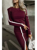 2025 Spring Autumn Elegant Sexy High Slit Skirts Outfit Women Long Sleeve Matching Sets Casual Solid Patchwork Ladies Suits New